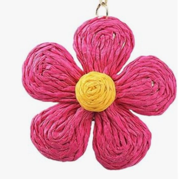 3" Dark Pink Raffia Flowers Oversized Statement Earrings Big Wicker Flower New - Picture 2 of 3